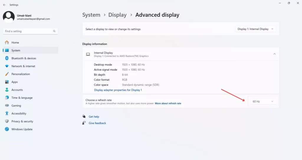 choose refresh rate